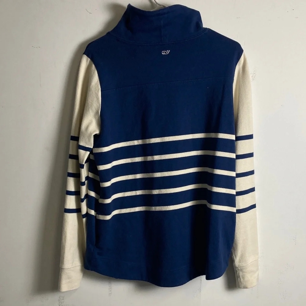 Vineyard Vines Navy and Cream Striped Funnel Neck Pullover - Picture 3 of 4